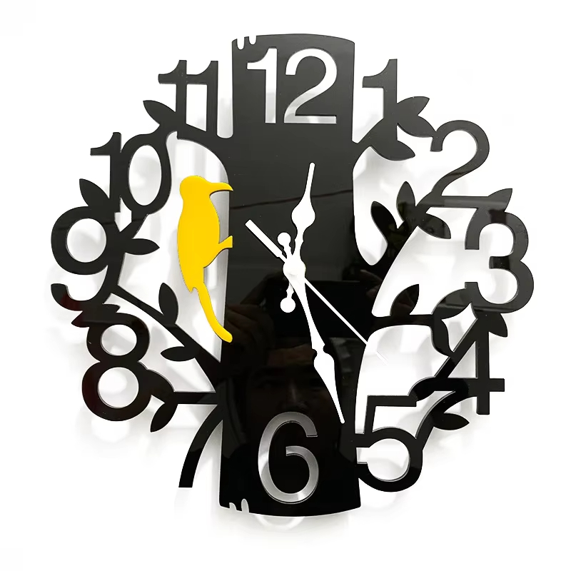 Acrylic Woodpeckers Tree Bird Design Wall Clock - Image 2