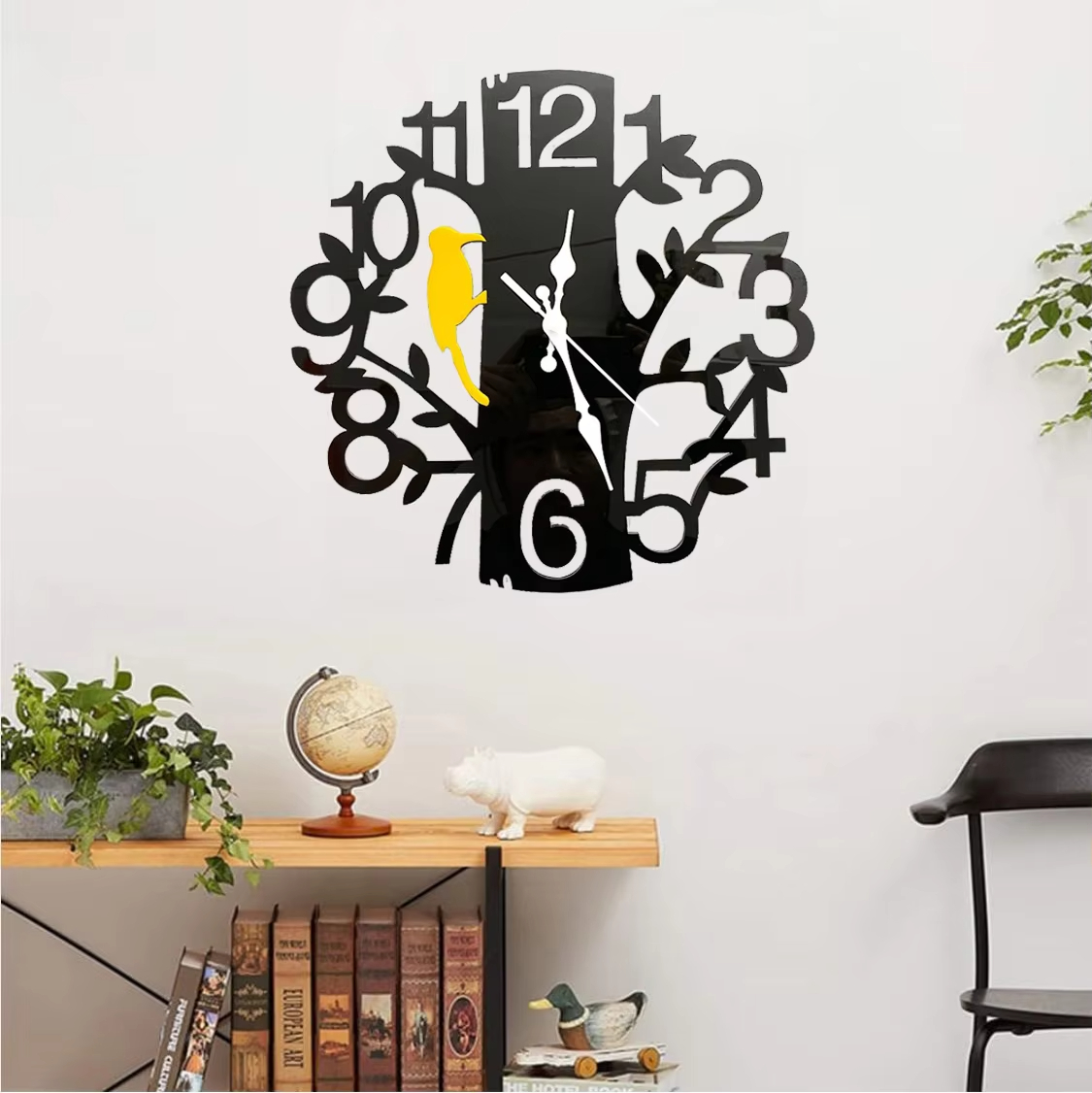 Acrylic Woodpeckers Tree Bird Design Wall Clock